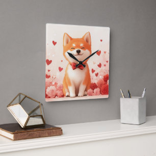 Reloj Cuadrado Akita con Rosas - Día de San Valentín 