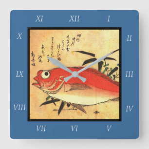 Reloj Cuadrado Akodai - Colorida imagen japonesa de pescado de Hi
