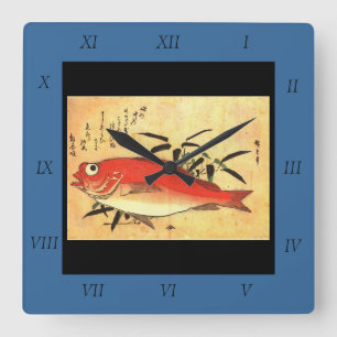 Reloj Cuadrado Akodai - Hiroshige's Colorful Japanese Fish Print