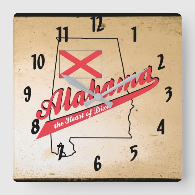 Reloj Cuadrado Alabama Corazón de Dixie (Anverso)
