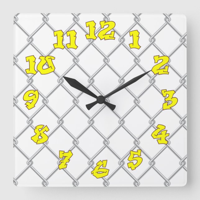 Reloj Cuadrado Alambre de enlace de cadena con números de graffit (Anverso)