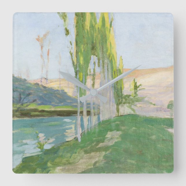 Reloj Cuadrado Álamos que crecen cerca de un arroyo (Anverso)