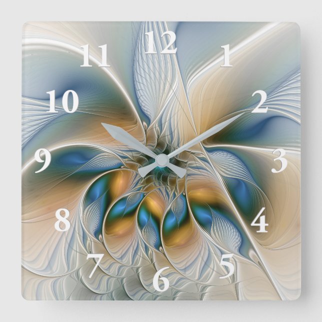 Reloj Cuadrado Alarmante, Abstracta Fantasía Fractal Art Con Azul (Anverso)
