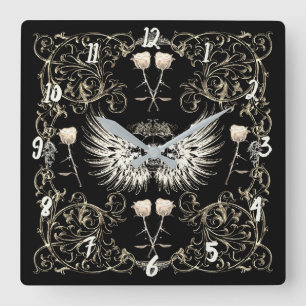 Reloj Cuadrado Alas del cráneo del romance gótico del Victorian y