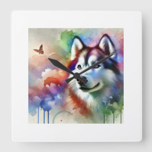 Reloj Cuadrado Alaskan Husky 300924AREF103 - Watercolor