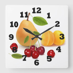 Reloj Cuadrado Albaricoque y cerezas de la pera