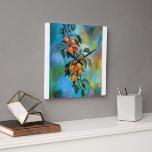 Reloj Cuadrado Albaricoques en una Rama de Verano Pintura de Alfr