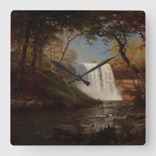 Reloj Cuadrado Albert Bierstadt Pintando la cascada del bosque De