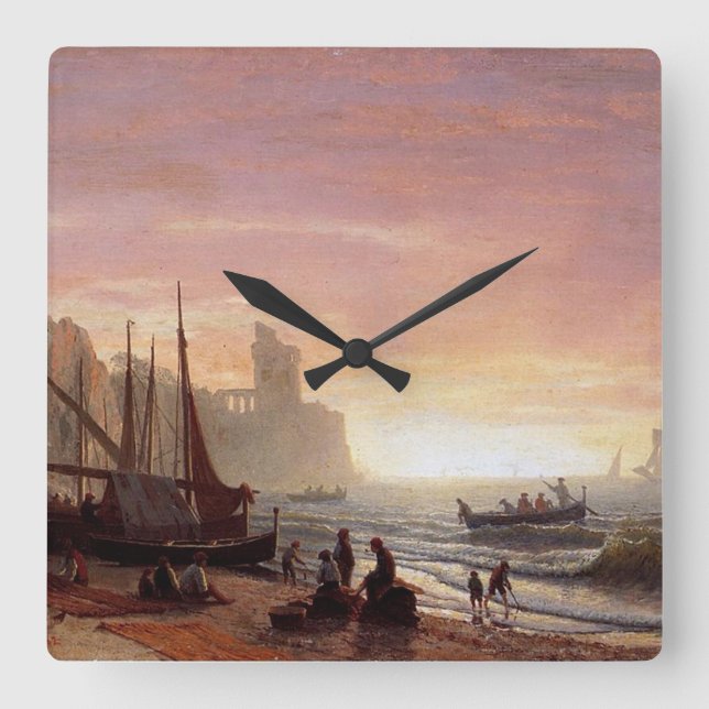 Reloj Cuadrado Albert Bierstadt's The Fishing Fleet (Anverso)