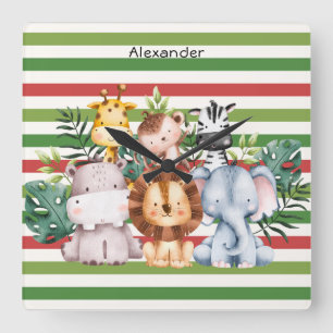 Reloj Cuadrado Álbum de fotos de animales bebé niño safari jungla