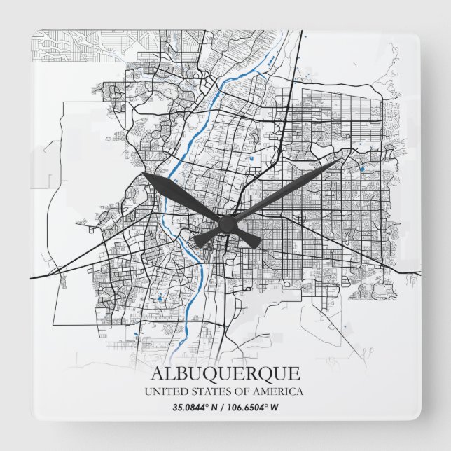 Reloj Cuadrado Albuquerque New Mexico Texas USA Travel City Map (Anverso)