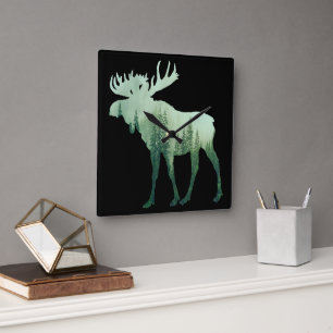 Reloj Cuadrado Alces Ciervos Y Bosque Naturaleza