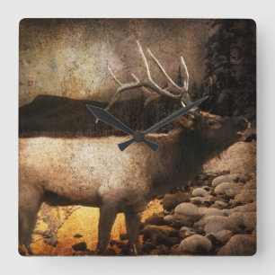 Reloj Cuadrado Alces rústicos de la montaña del bosque de la