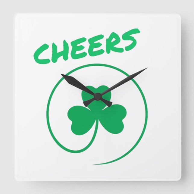 Reloj Cuadrado Alegres Chlover Shamrock Green y White Elegant (Anverso)