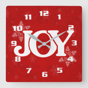 Reloj Cuadrado Alegría Blanca en Navidad Roja Elegante