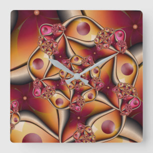 Reloj Cuadrado Alegría Colorida Abstracta Fantasía Fractal Naranj
