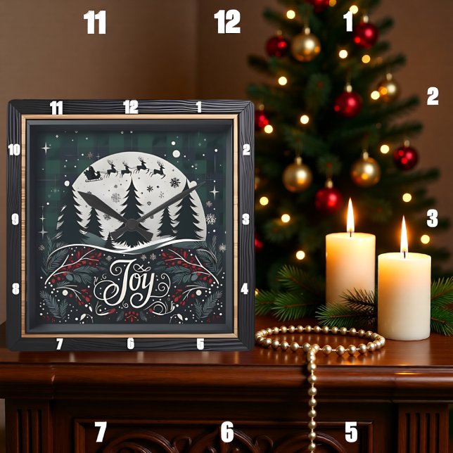 Reloj Cuadrado Alegría Reno Ciervos Pinos Navidad (Subido por el creador)