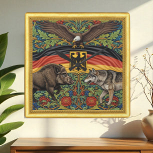 Reloj Cuadrado Alemania, Wild Boar, Wolf, Eagle Art Nouveau