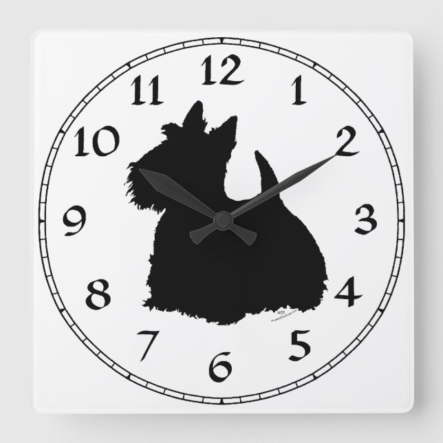Reloj Cuadrado Alert Scottish Terrier Silhouette (Anverso)