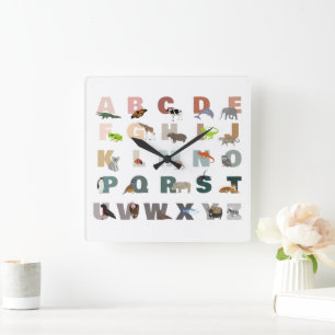 Reloj Cuadrado Alfabeto Lindo ABC Animales