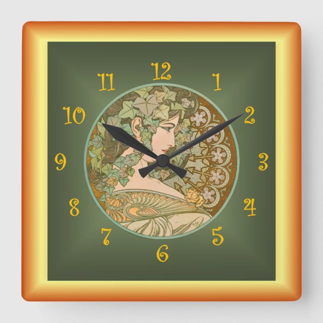 Reloj Cuadrado Alfons Mucha ~ Le Lierre 01 ~ Ivy ~ Art Nouveau (Anverso)