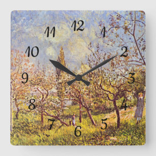 Reloj Cuadrado Alfred Sisley Orchard en primavera