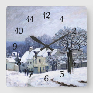 Reloj Cuadrado Alfred Sisley Place du Chenil en Marly, nieve