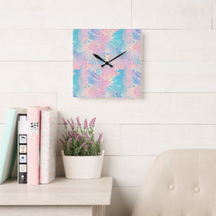 Reloj Cuadrado Algodón de Azúcar Monstera Palma Jungla 1