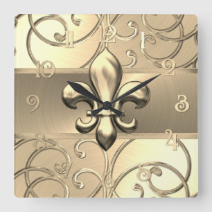 Reloj Cuadrado All Gold Filigree Swirls Fleur de Lis