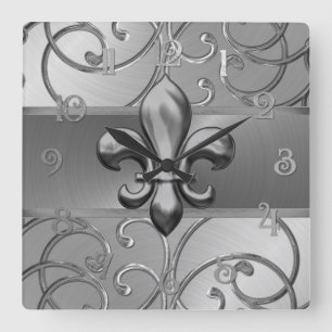 Reloj Cuadrado All Silver Filigree Swirls Fleur de Lis