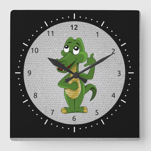 Reloj Cuadrado Alligator or crocodile cartoon clock (Anverso)