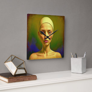 Reloj Cuadrado Alma de porcelana agrietada - Retrato colorido