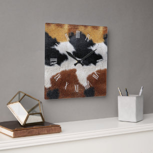 Reloj Cuadrado Almohada decorativa con textura de cuero de vaca m