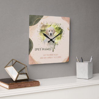 Reloj Cuadrado Almohada personalizada con retrato de mascota