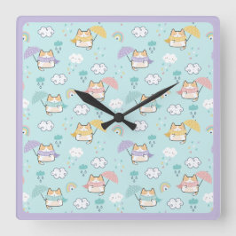 Reloj Cuadrado Almohada redonda del patrón del día de lluvia suav