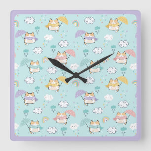 Reloj Cuadrado Almohada redonda del patrón del día de lluvia suav