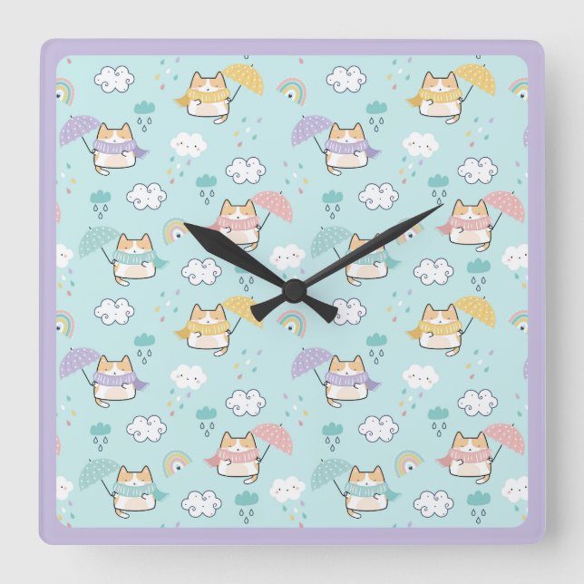 Reloj Cuadrado Almohada redonda del patrón del día de lluvia suav (Anverso)