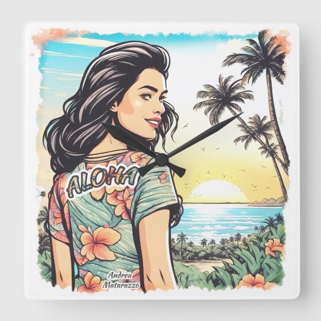Reloj Cuadrado Aloha Chica (Anverso)