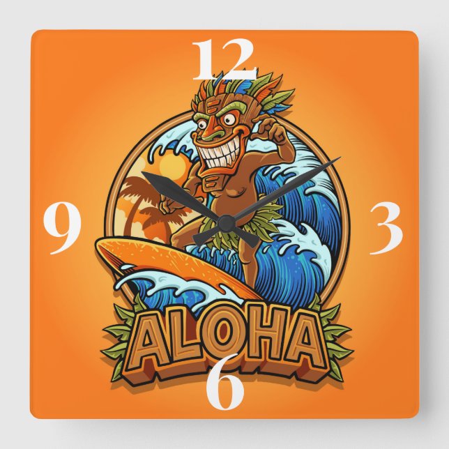 Reloj Cuadrado Aloha Tiki Man (Anverso)