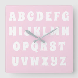 Reloj Cuadrado Alphabet Abc patrón habitación infantil rosa blanc