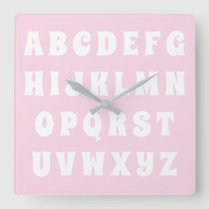 Reloj Cuadrado Alphabet Abc patrón habitación infantil rosa blanc