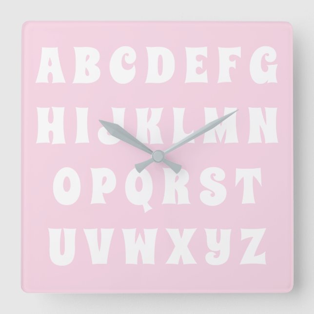 Reloj Cuadrado Alphabet Abc patrón habitación infantil rosa blanc (Anverso)