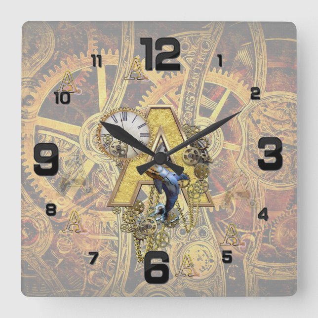 Reloj Cuadrado Alphabet, Monogram A (Anverso)