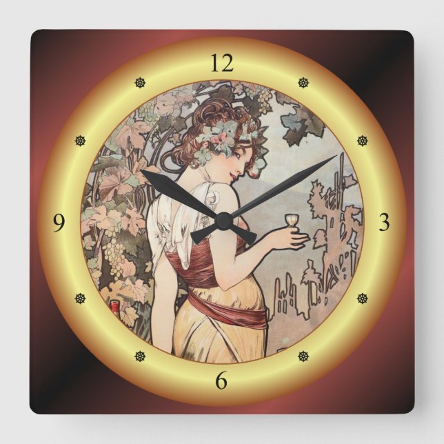 Reloj Cuadrado Alphonse Mucha ~ Affiche Cognac ~ Cognac Ad ~ 1899 (Anverso)