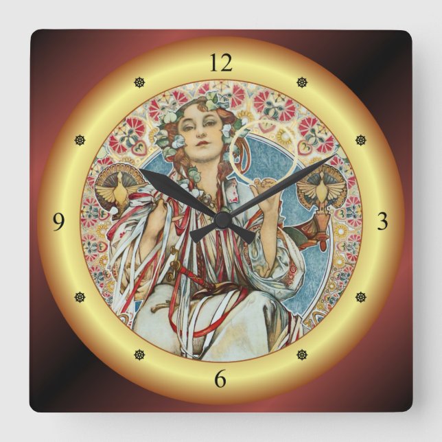 Reloj Cuadrado Alphonse Mucha ~ Affiche Slavia ~ 1907 ~ (Anverso)