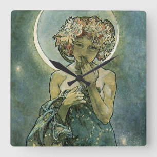 Reloj Cuadrado Alphonse Mucha Arte Nouveau Impresionante Mujer #1