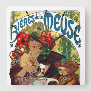 Reloj Cuadrado Alphonse Mucha Cervezas De La Meuse