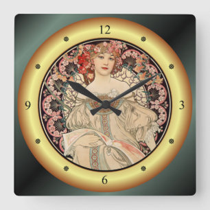 Reloj Cuadrado Alphonse Mucha ~ F Champenois Imprimeur Editeur ~ 