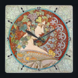 Reloj Cuadrado Alphonse Mucha Ivy<br><div class="desc">Ivy by Alphonse Mucha,  es un retrato de arte Art Nouveau bellamente elaborado,  aprox. 1901 Para una línea completa de reproducciones Art Deco y Art Nouveau visita https://rolandosgiftshop.com/alphonse-mucha-reproductions/</div>