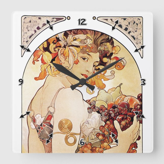 Reloj Cuadrado Alphonse Mucha Lady With Fruit (Anverso)